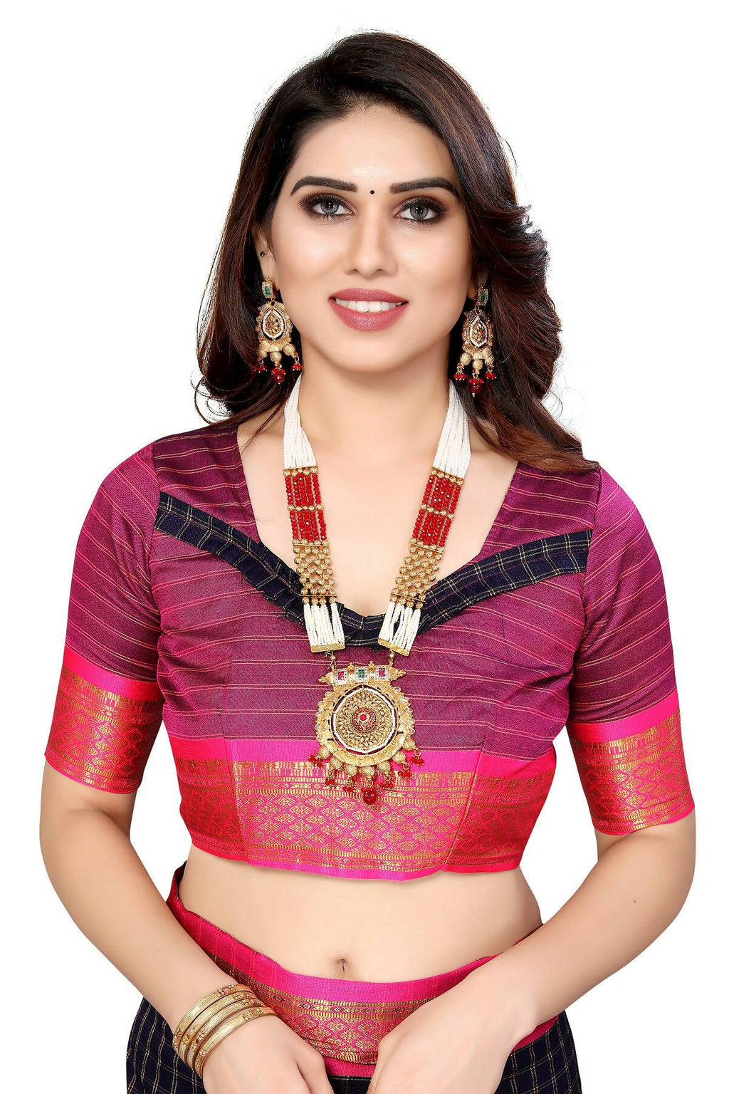 Vamika Weaving Navy Cotton Silk Saree | Grocsy