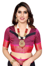 Vamika Weaving Navy Cotton Silk Saree | Grocsy