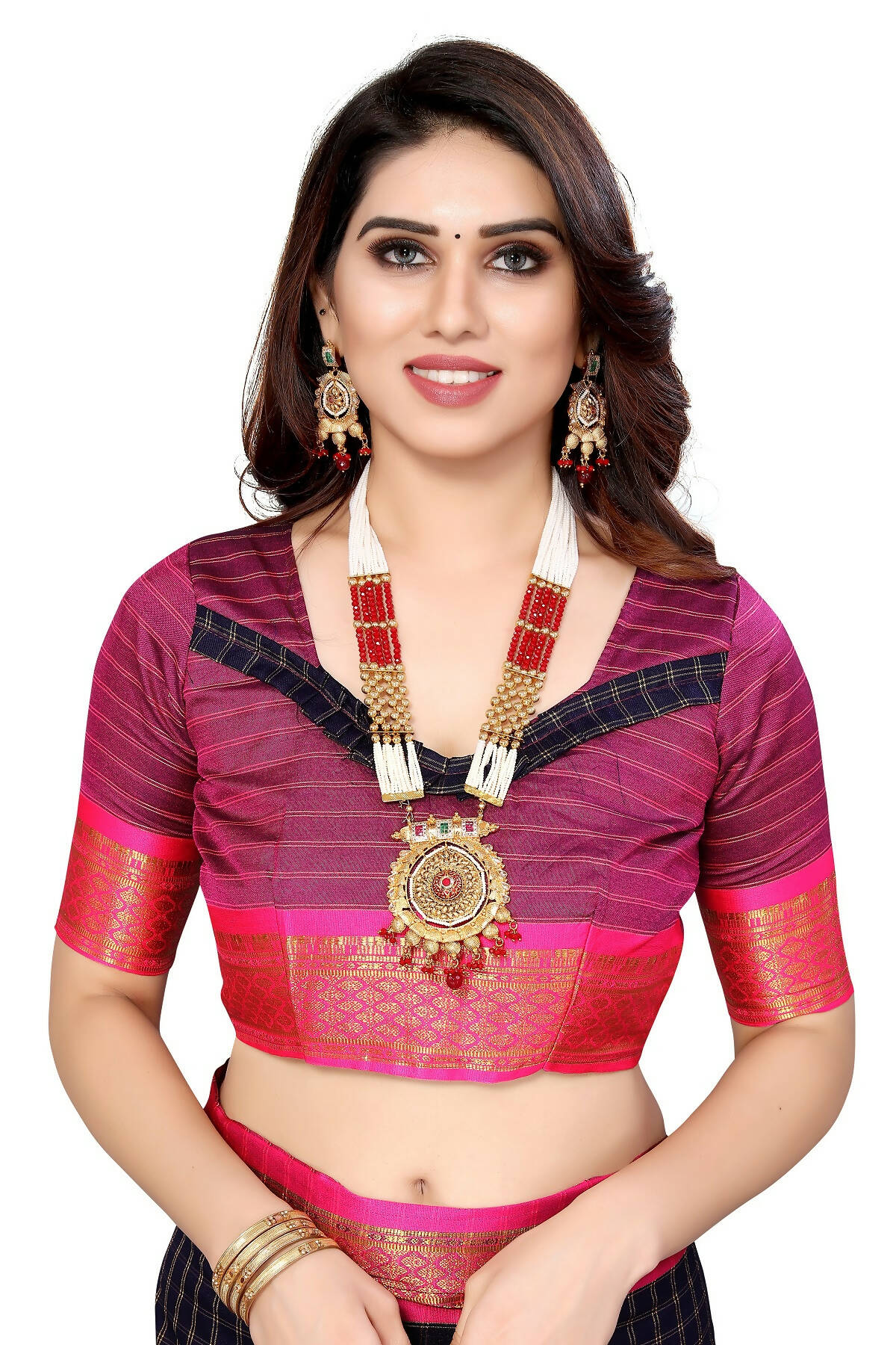 Vamika Weaving Navy Cotton Silk Saree | Grocsy