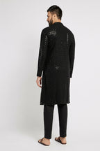 Ethnic India Black Men's Kurta Embellished Viscose Rayon | Grocsy