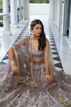 Eilara Glamorous Light Dusty Brown Butterfly Net With Thread And Sequins Embroidered Work Lehenga Choli | Grocsy