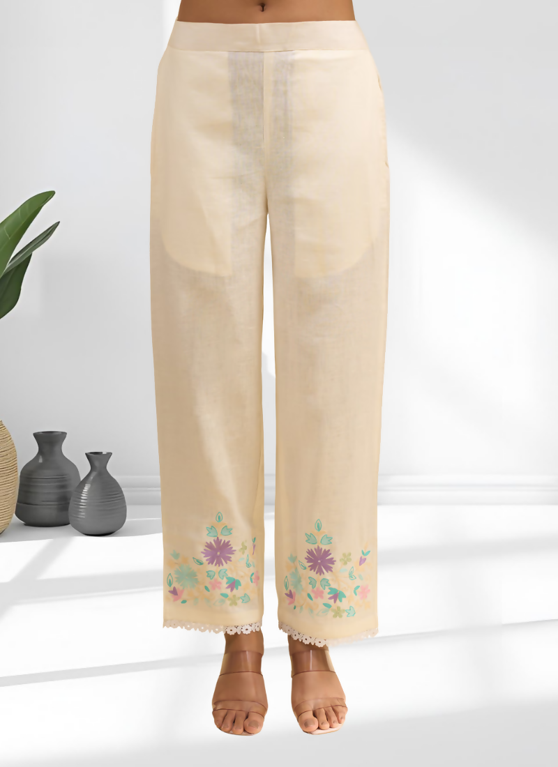Joban Fashion Cream Linen Embroidered Readymade Cord Set | Grocsy