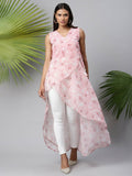 Ahalyaa Women Pink Organza Digital Printed Dress | Grocsy