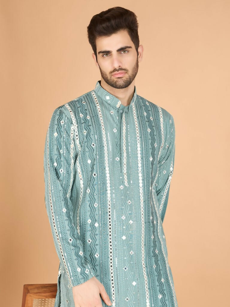 Vastranavya Pista Exclusive Festival Wear Pure Viscose Rayon Sequence & Foil Mirror Heavy Embroidered Work Kurta | Grocsy