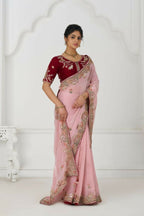 Kesar Fab Graceful Pink Zari And Sequins On Rich Fendi Silk Saree | Grocsy