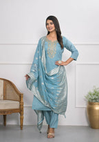 Lavender Viscose Silk Embroidery with Thread and sequence Stitched Suit With Dupatta - Tanisha | Grocsy