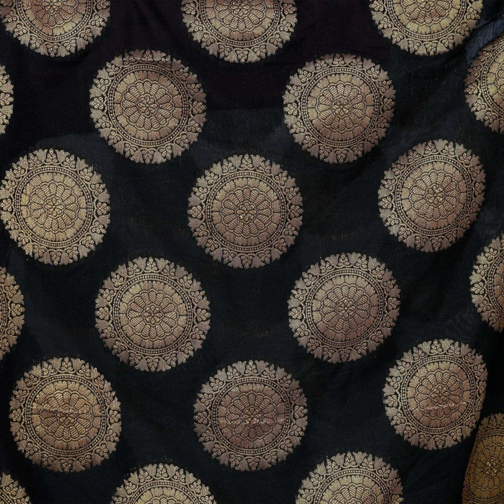 A R Silk Women's Zari Embroidery Vanarsi Silk Black Dupattas and Chunnis | Grocsy