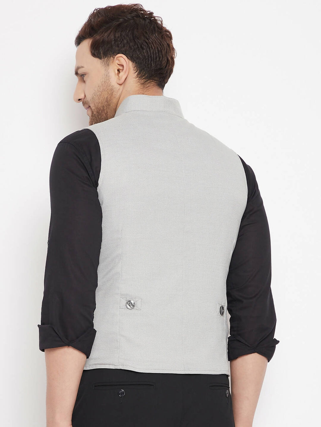 Even Apparels Grey Merino Men Woven Nehru Jacket | Grocsy