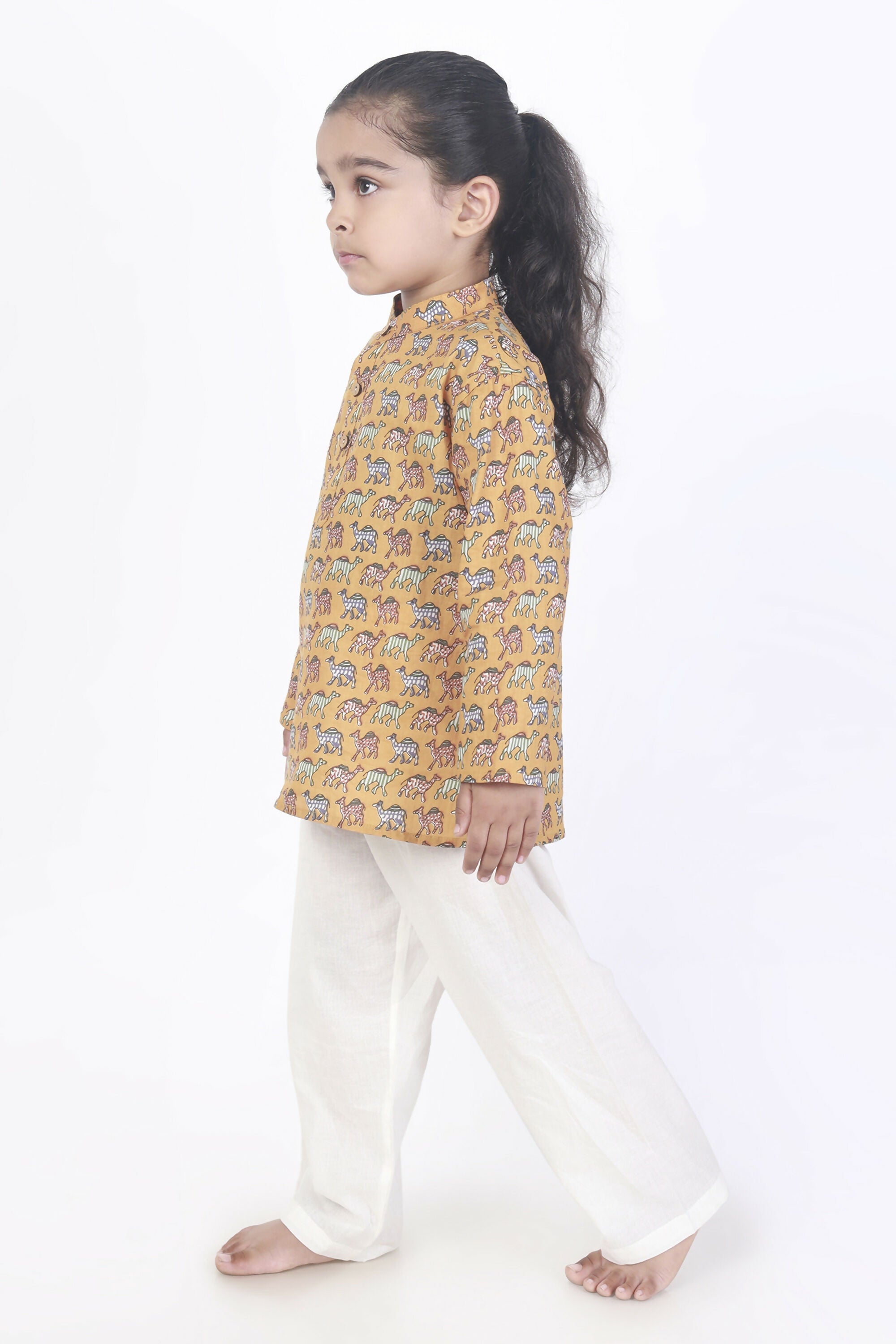 Breathables Kids Cotton Night Suit – Yellow Camel Print Kurta & Pyjama Co-Ord Set For Boys & Girls | Grocsy