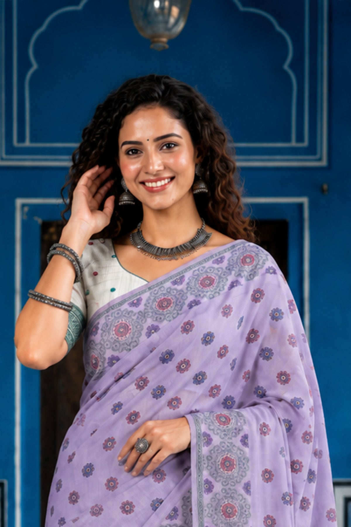 Sangam Prints Baby Pink Cotton Blend Woven Work Traditional Saree | Grocsy