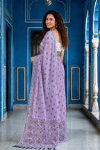 Sangam Prints Baby Pink Cotton Blend Woven Work Traditional Saree | Grocsy