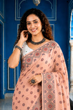 Sangam Prints Blush Pink Cotton Blend Woven Work Traditional Saree | Grocsy