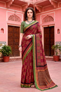 Sangam Prints Maroon Cotton Blend Woven Work Traditional Saree | Grocsy