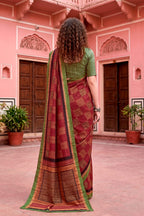 Sangam Prints Maroon Cotton Blend Woven Work Traditional Saree | Grocsy