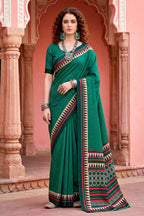 Sangam Prints Bottle Green Cotton Blend Woven Work Traditional Saree | Grocsy