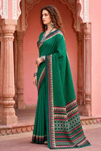 Sangam Prints Bottle Green Cotton Blend Woven Work Traditional Saree | Grocsy