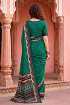 Sangam Prints Bottle Green Cotton Blend Woven Work Traditional Saree | Grocsy