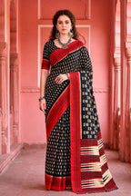 Sangam Prints Black Cotton Blend Woven Work Traditional Saree | Grocsy