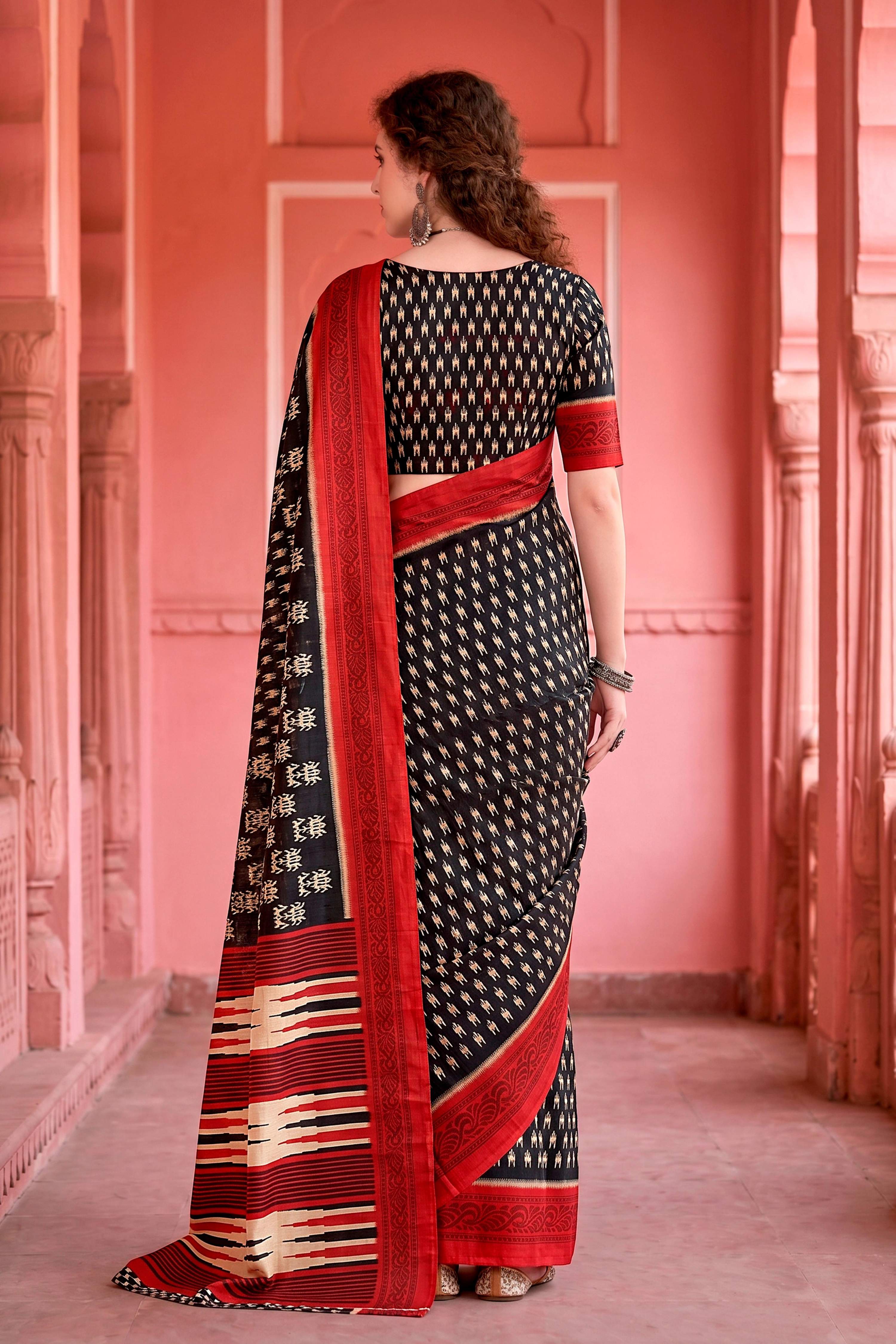 Sangam Prints Black Cotton Blend Woven Work Traditional Saree | Grocsy