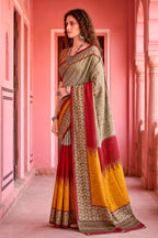 Sangam Prints Grey Cotton Blend Woven Work Traditional Saree | Grocsy
