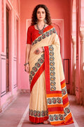 Sangam Prints Cream Cotton Blend Woven Work Traditional Saree | Grocsy