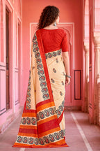 Sangam Prints Cream Cotton Blend Woven Work Traditional Saree | Grocsy