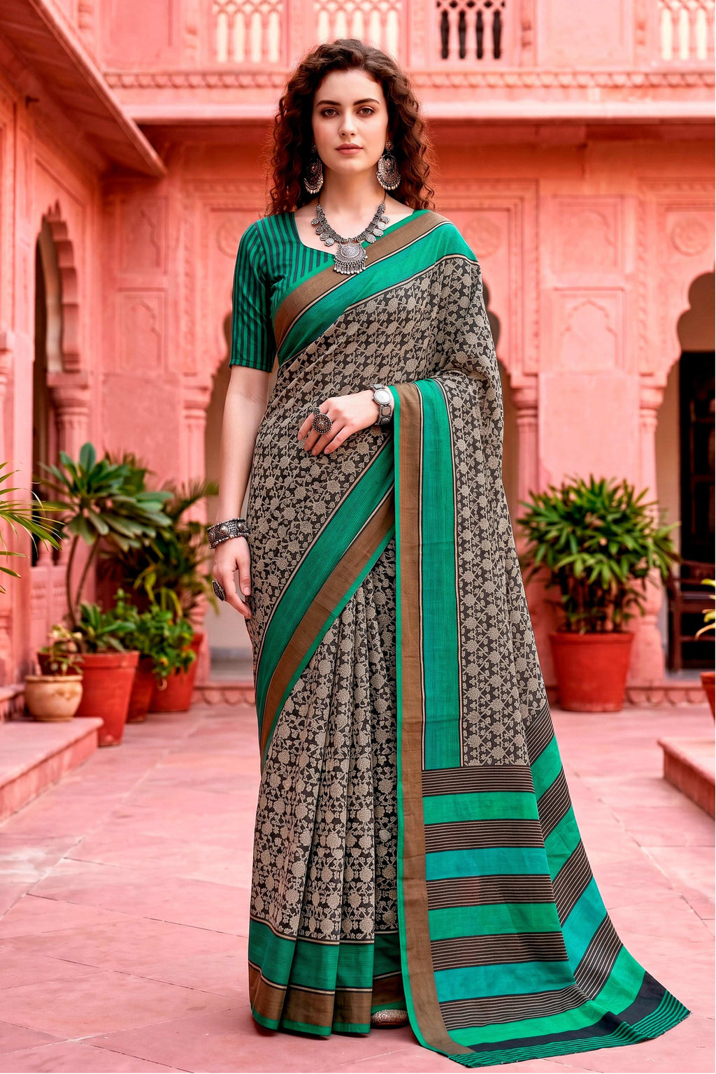 Sangam Prints Charcoal Grey Cotton Blend Woven Work Traditional Saree | Grocsy