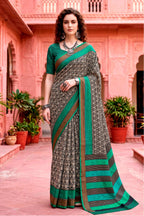 Sangam Prints Charcoal Grey Cotton Blend Woven Work Traditional Saree | Grocsy