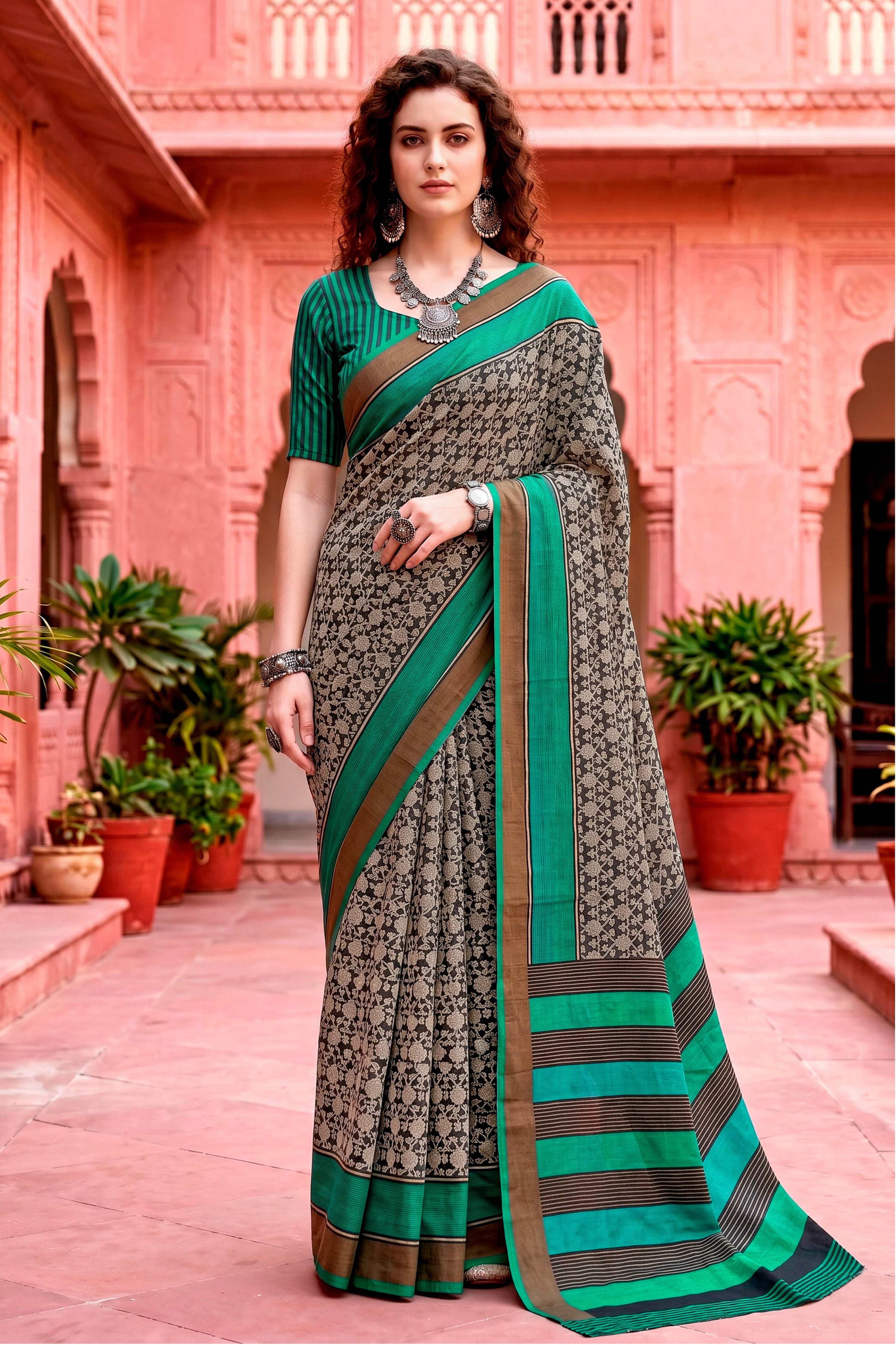 Sangam Prints Charcoal Grey Cotton Blend Woven Work Traditional Saree | Grocsy