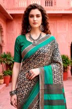 Sangam Prints Charcoal Grey Cotton Blend Woven Work Traditional Saree | Grocsy