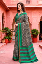 Sangam Prints Charcoal Grey Cotton Blend Woven Work Traditional Saree | Grocsy