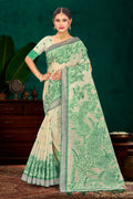 Sangam Prints Green Cotton Blend Woven Work Traditional Saree | Grocsy