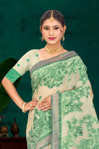 Sangam Prints Green Cotton Blend Woven Work Traditional Saree | Grocsy