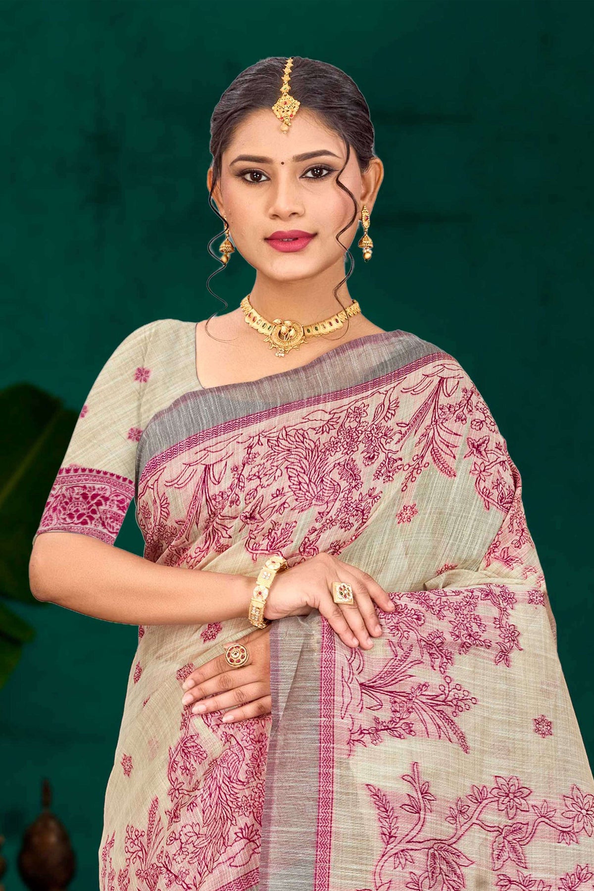 Sangam Prints Pink Cotton Blend Woven Work Traditional Saree | Grocsy