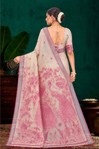 Sangam Prints Pink Cotton Blend Woven Work Traditional Saree | Grocsy