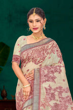 Sangam Prints Maroon Cotton Blend Woven Work Traditional Saree | Grocsy
