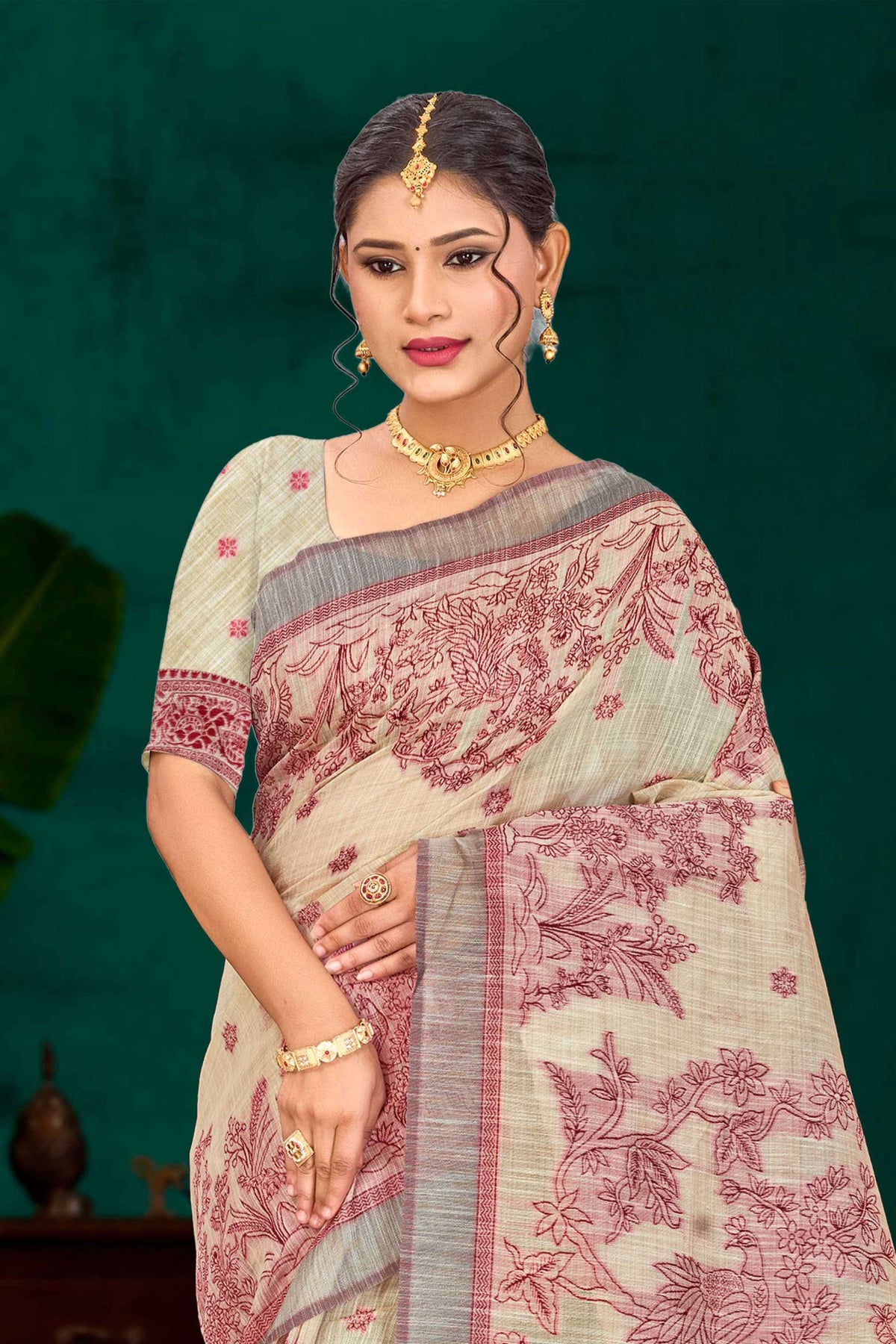 Sangam Prints Maroon Cotton Blend Woven Work Traditional Saree | Grocsy