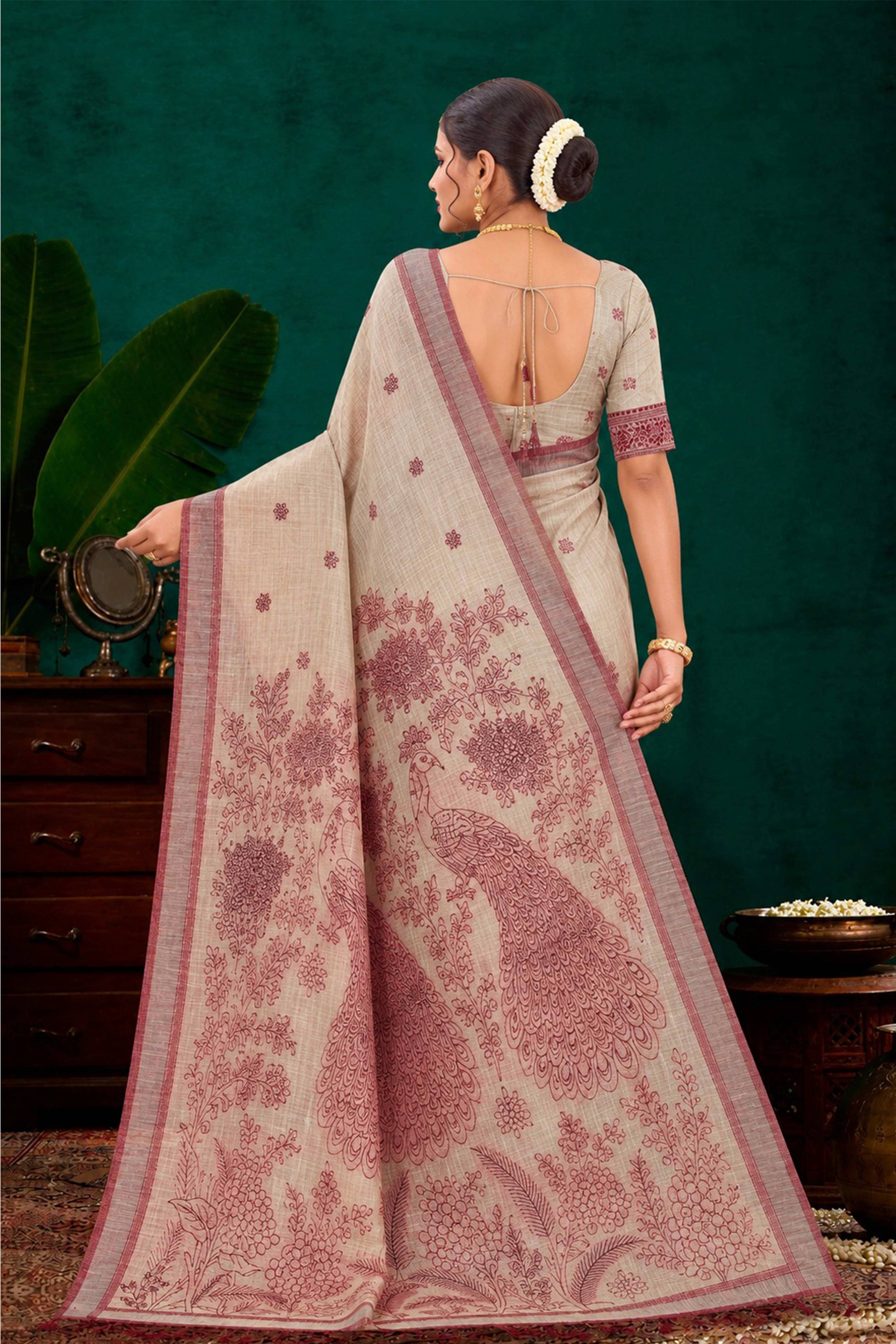 Sangam Prints Maroon Cotton Blend Woven Work Traditional Saree | Grocsy