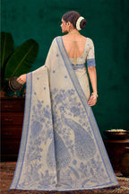 Sangam Prints Navy Blue Cotton Blend Woven Work Traditional Saree | Grocsy