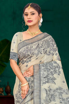 Sangam Prints Grey Cotton Blend Woven Work Traditional Saree | Grocsy