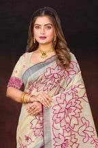 Sangam Prints Pink Cotton Blend Woven Work Traditional Saree | Grocsy