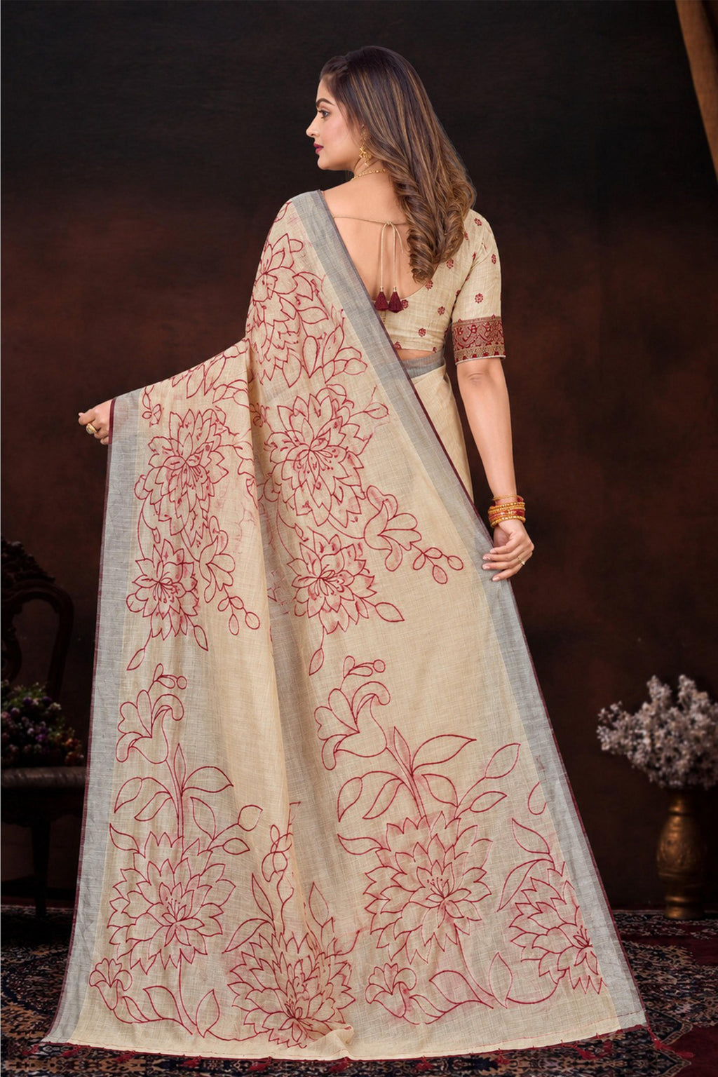Sangam Prints Pink Cotton Blend Woven Work Traditional Saree | Grocsy