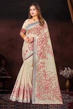 Sangam Prints Maroon Cotton Blend Woven Work Traditional Saree | Grocsy