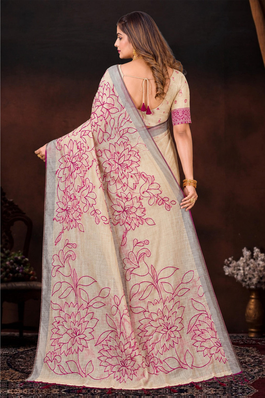 Sangam Prints Maroon Cotton Blend Woven Work Traditional Saree | Grocsy