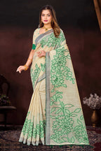 Sangam Prints Green Cotton Blend Woven Work Traditional Saree | Grocsy