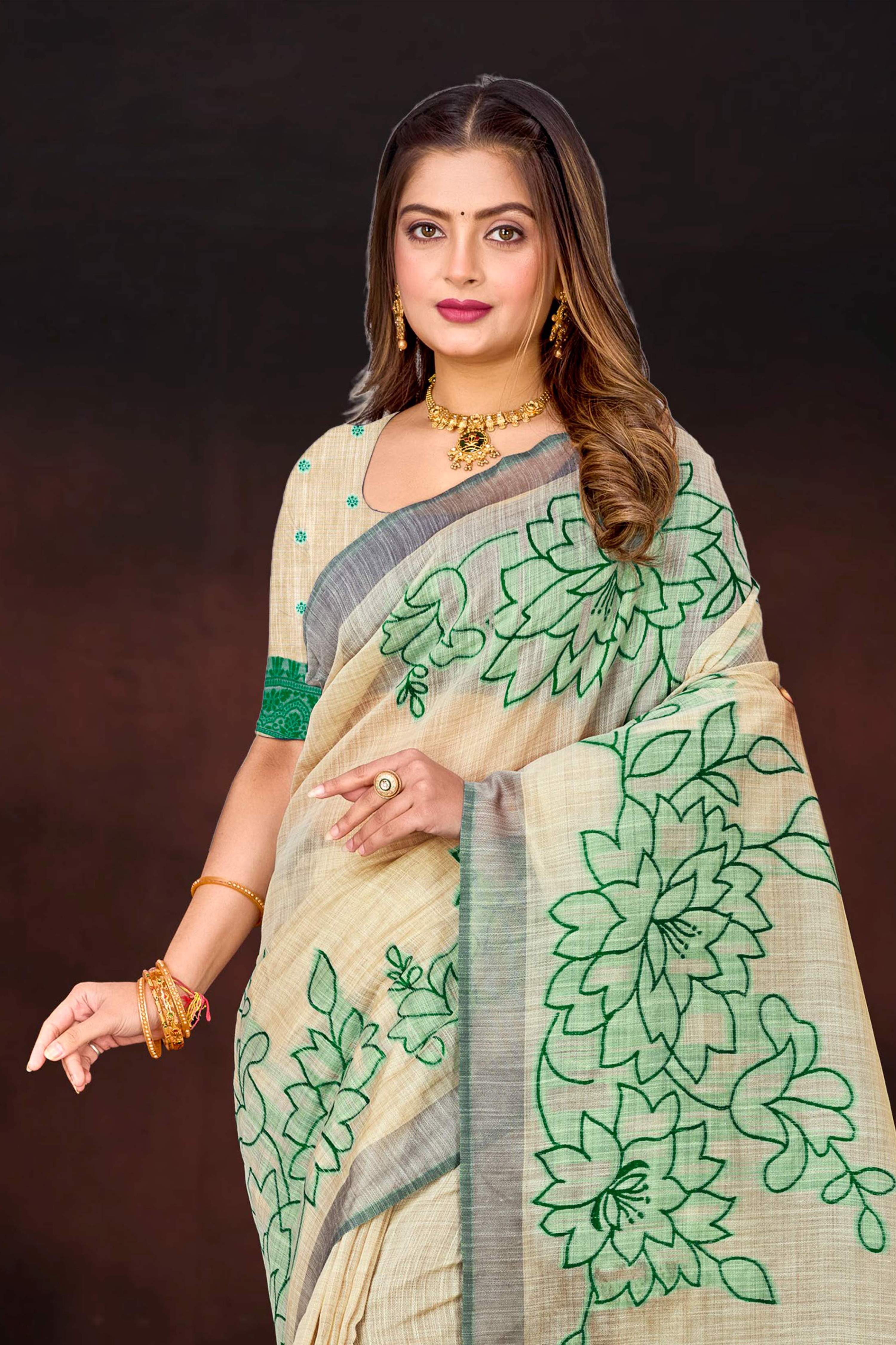 Sangam Prints Green Cotton Blend Woven Work Traditional Saree | Grocsy