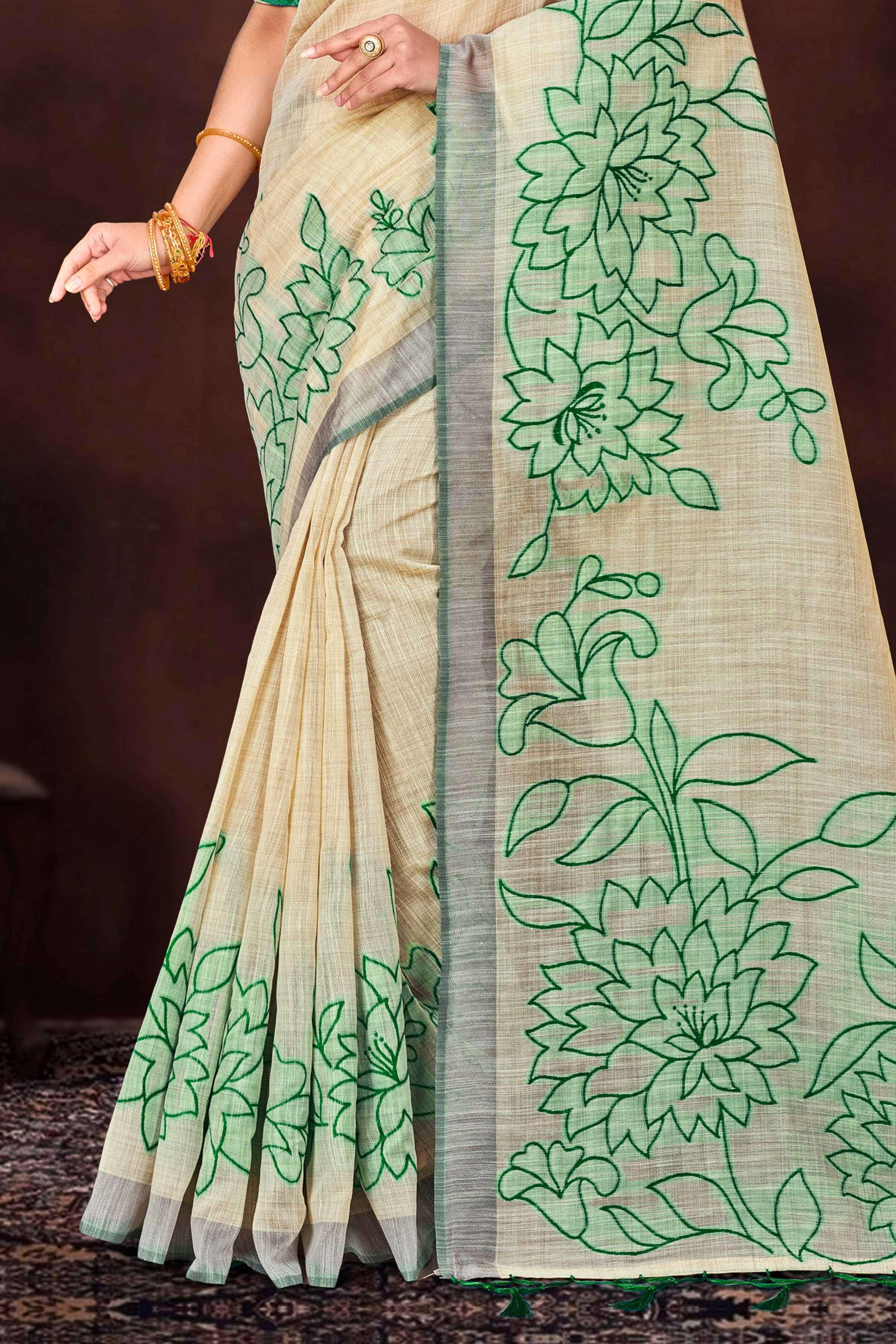 Sangam Prints Green Cotton Blend Woven Work Traditional Saree | Grocsy