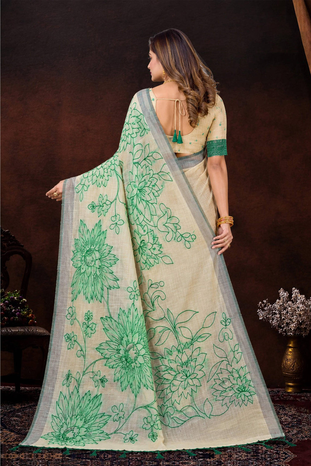 Sangam Prints Green Cotton Blend Woven Work Traditional Saree | Grocsy