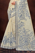 Sangam Prints Navy Blue Cotton Blend Woven Work Traditional Saree | Grocsy