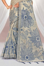 Sangam Prints Navy Blue Cotton Blend Woven Work Traditional Saree | Grocsy
